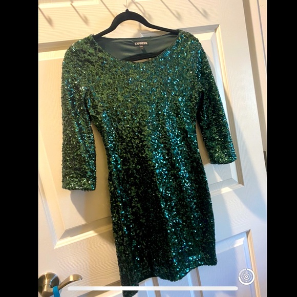 Express | Dresses | Express Emerald Green Sequin Dress | Poshmark